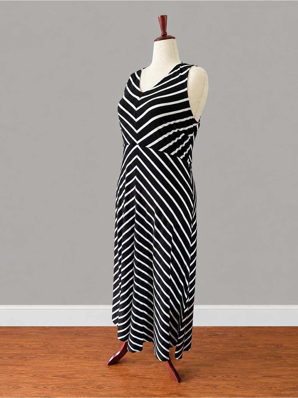 Talbots Black and White Striped Sleeveless Maxi Dress Size XL